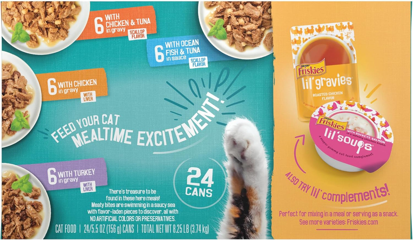 Purina Friskies Wet Cat Food Variety Pack, Tasty Treasures Prime Filets (With Chicken and Tuna, With Chicken, and With Ocean Fish and Tuna, and With Turkey) - (Pack of 24) 5.5 oz. Cans