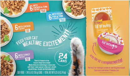 Purina Friskies Wet Cat Food Variety Pack, Tasty Treasures Prime Filets (With Chicken and Tuna, With Chicken, and With Ocean Fish and Tuna, and With Turkey) - (Pack of 24) 5.5 oz. Cans