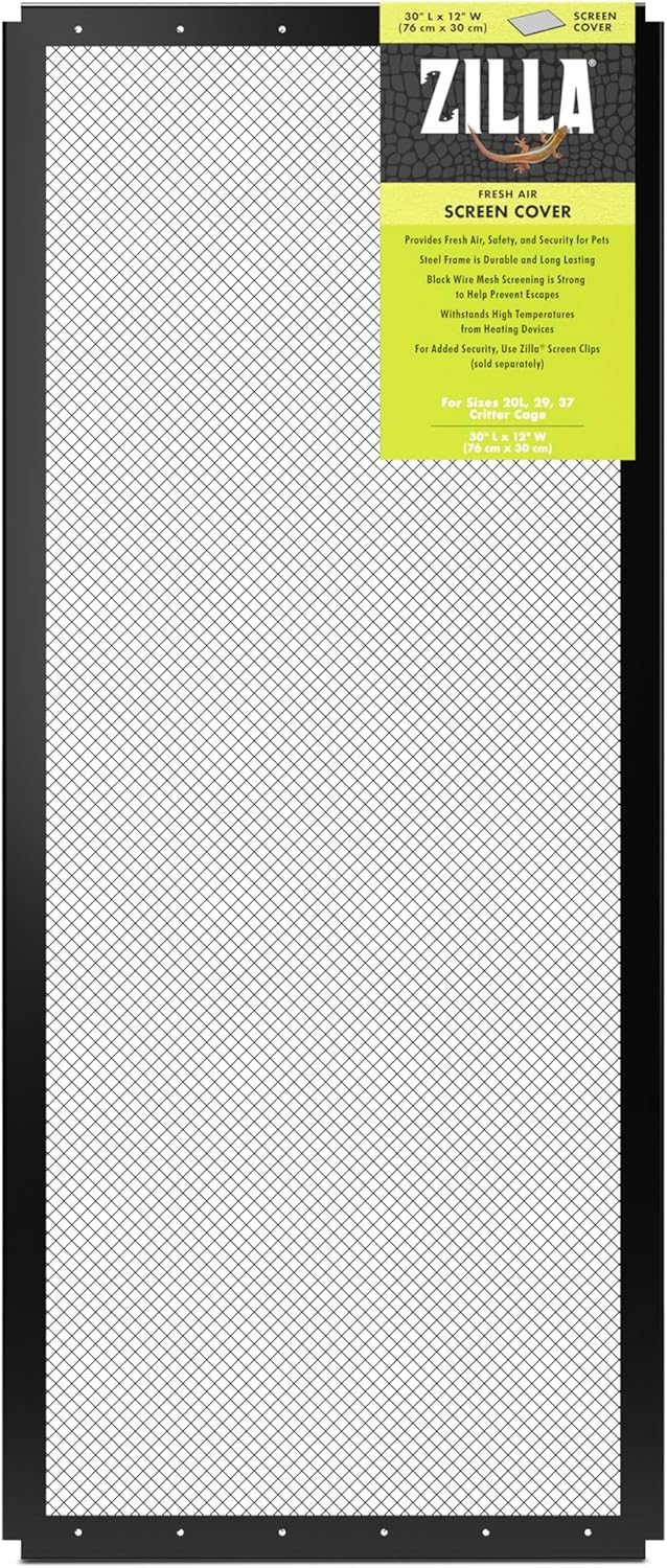 Zilla Fresh Air Screen Cover, Secure and Durable Metal Mesh Cover for Reptile Terrariums, 30 x 12 inches