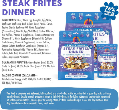 Weruva Dog Freeze Dried, Steak Frites Dinner with Sirloin Tip, Egg, Pumpkin & Sweet Potato, 1oz Bag (Pack of 3)
