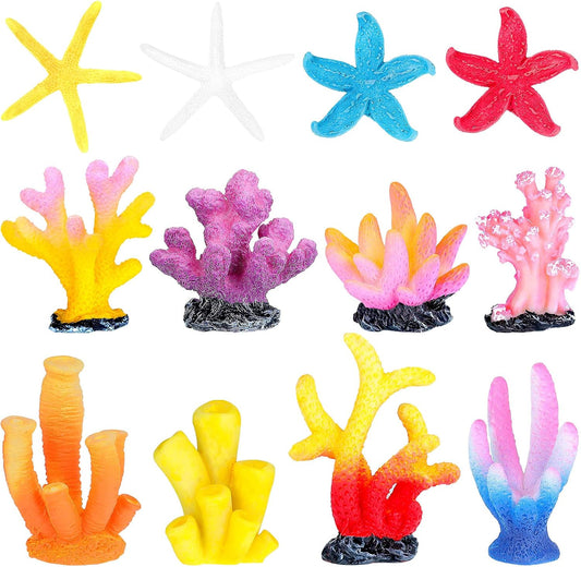 Mimorou 12 Pieces Fake Coral Plant Aquarium Decorations Fish Tank Ornament Decor Artificial Polyresin Colorful Coral Reef Decoration Accessories for Betta Fish Tank Aquarium Landscape(Lovely Style)