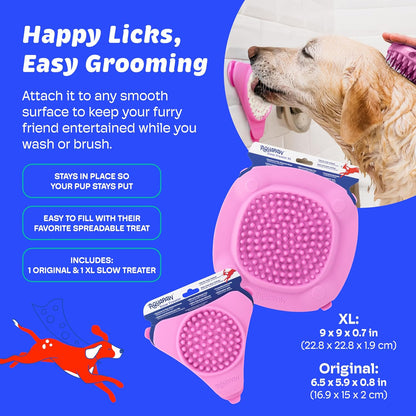 Aquapaw Lick Mat for Dogs 2-Pack XL & Small, Suction Cup Dog Slow Feeder Pad & Licking Mat for Peanut Butter Treats – Calming Dog Bathing Aid, Stress Relief & Mental Stimulation for All Breeds - Pink