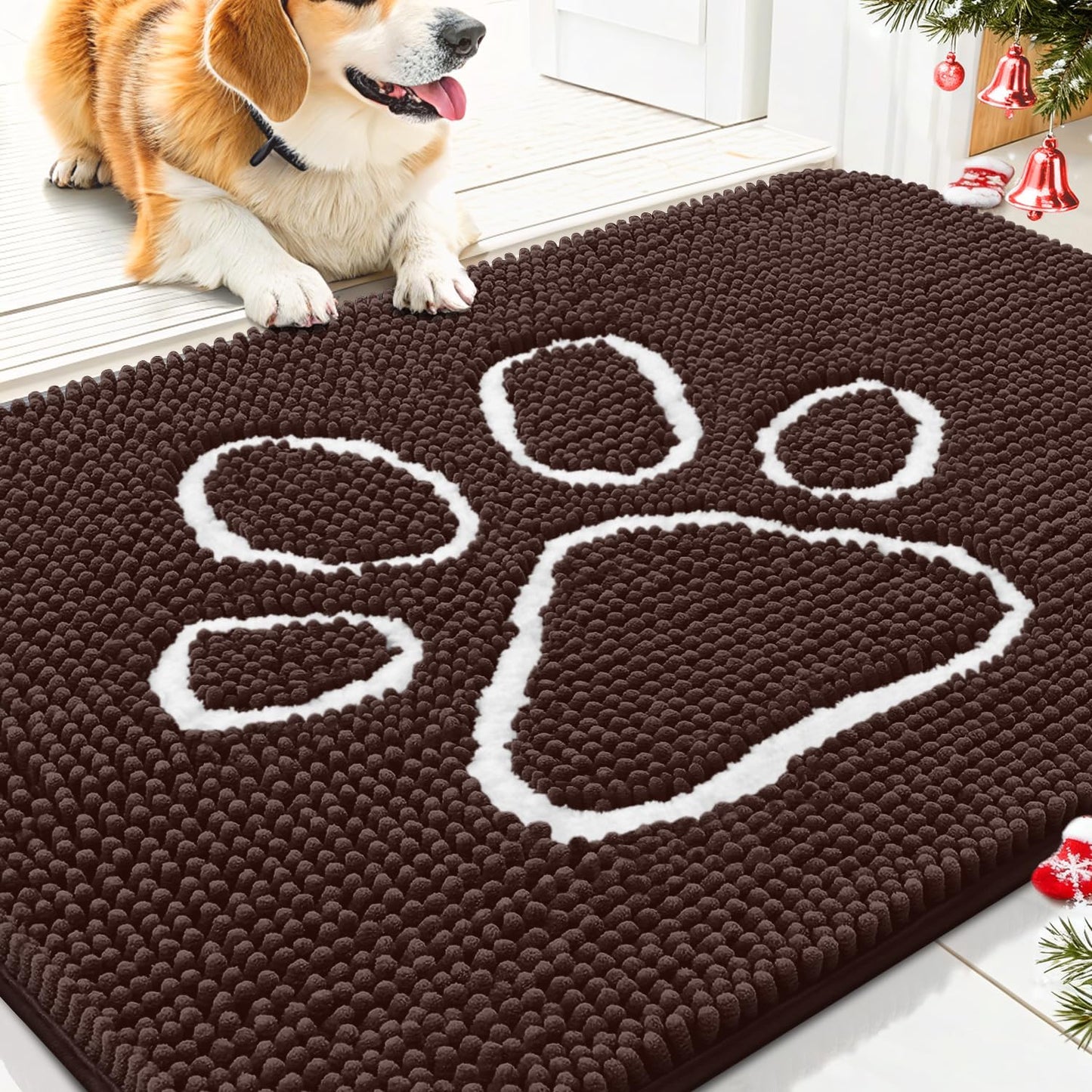 Smiry Front Door Mat Outside Entrance, Brown, 29.5" x 17" and Dog Door Mat for Muddy Paws, Brown, 30" x 20", 2 Item Bundle