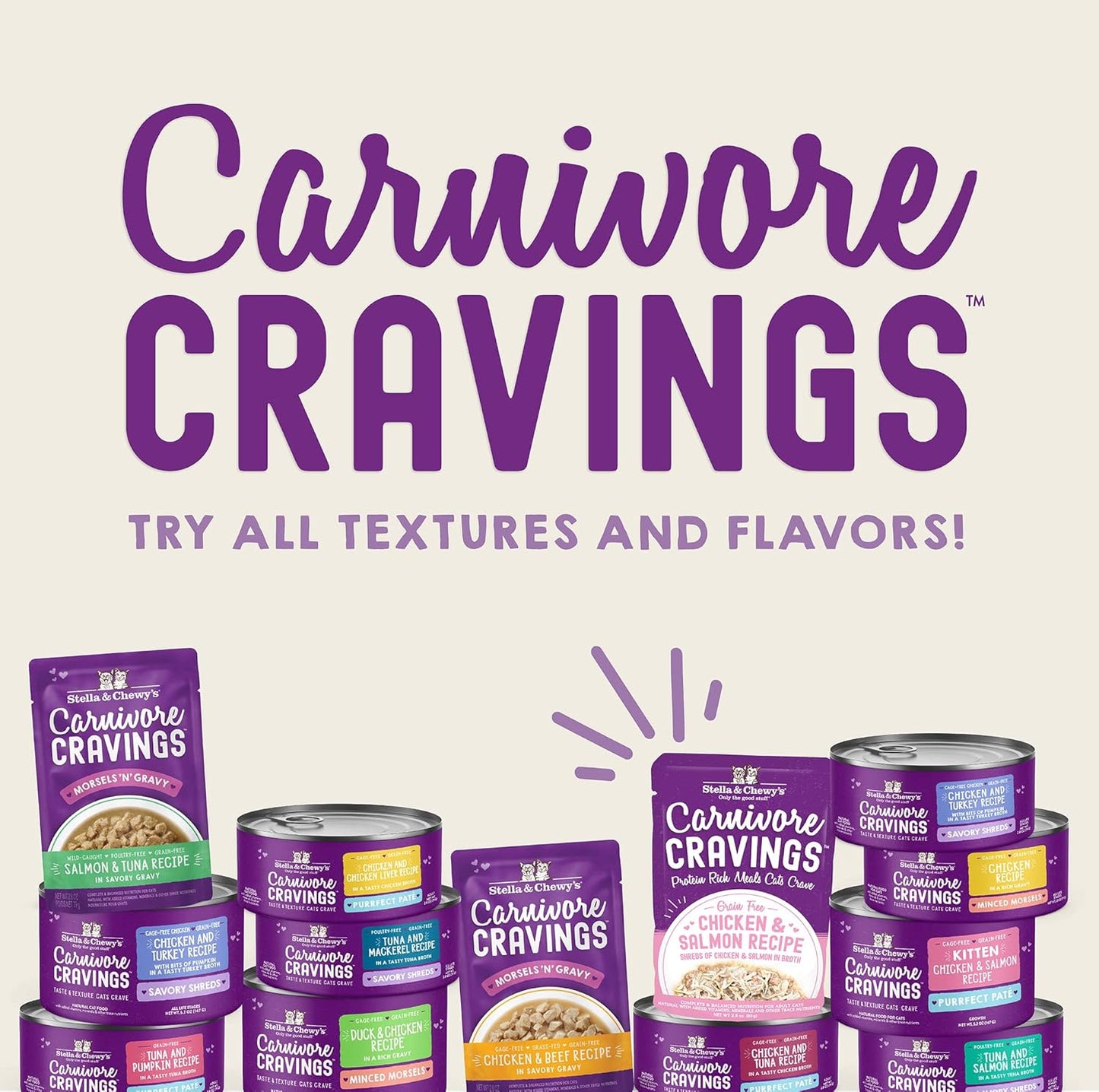 Stella & Chewy’s Carnivore Cravings Savory Shreds Canned Wet Cat Food Variety Pack – (2.8 Ounce Cans, Case of 12)