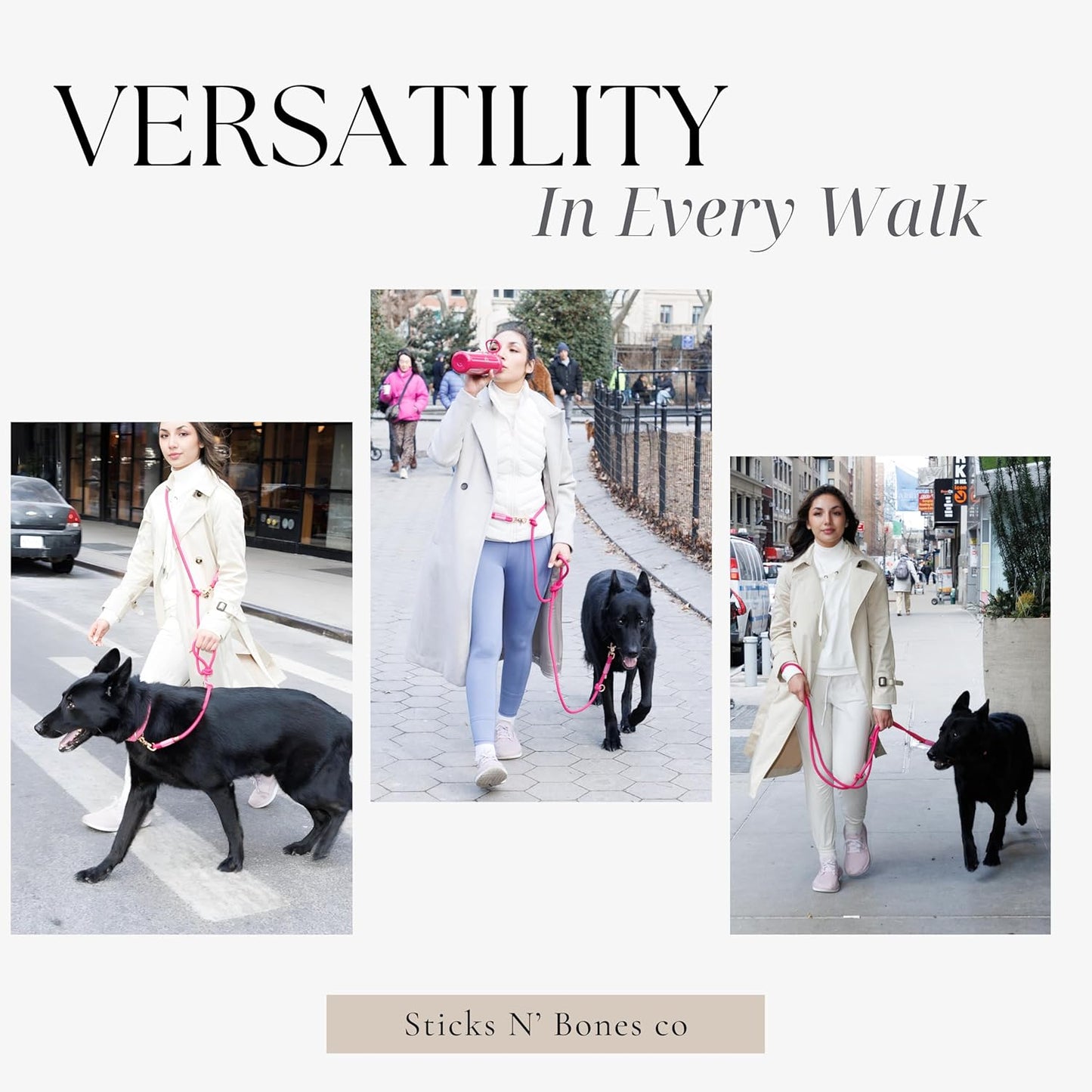 Hands Free Dog Leash, Waist Leash for Dog Walking, Running, Crossbody, Multifunctional, 2 Dogs, Dual Handle, Traditional Lead, Adjustable Lead 4.3ft - 7.5ft, 3/8" (10mm) Diameter.