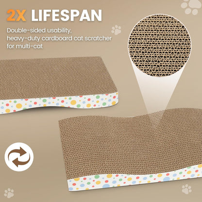 Cat Scratching Board, Large Wide Corrugate Cat Scratcher with Catnip, Premium Scratch, Double-Sided Design, Cat Scratch Pad for Indoor Cats and Kitten,Furniture Protectors from Cat Scratching (2-PACK)