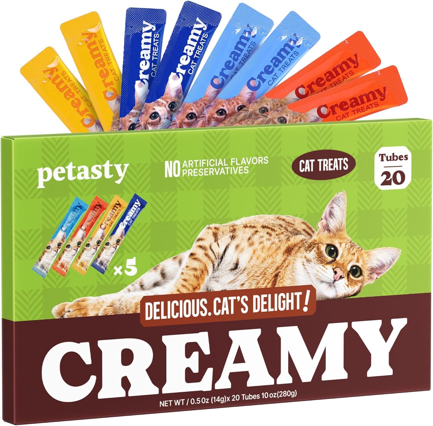 Lickable Cat Treats, Grain-Free, Squeezable Soft Creamy Puree, High Moisture Hydrating Wet Cat Treat with Prebiotics & Fish Oil for Daily Interactive Training Reward, 0.5oz, 20 Tubes, Variety