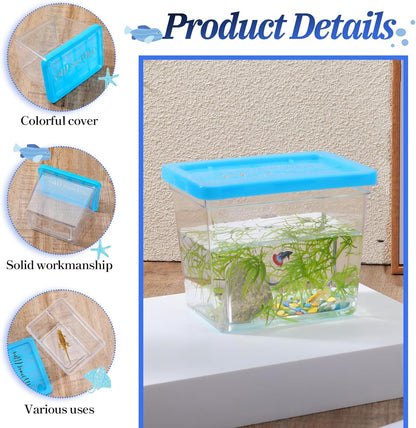 30 Pack 12 oz Plastic Fish Bowls with Lids Plastic Reptile Terrariums Carrier Cage Hatching Container Rectangle Gold Fish Bowls Transparent Turtle Aquarium for Adults Centerpieces Party Decoration