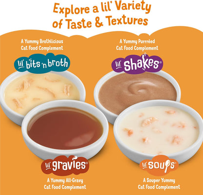 Purina Friskies Natural, Grain Free Wet Cat Food Lickable Cat Treats, Lil' Soups Flaked Chicken - (Pack of 8) 1.2 oz. Tubs