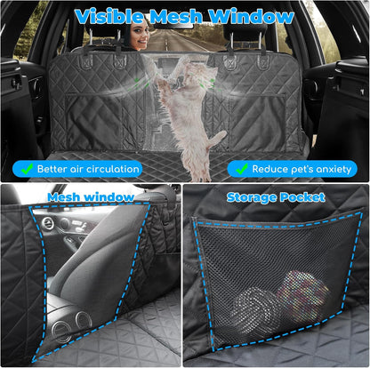 URPOWER Back Seat Extender for Dogs - Hard Bottom Dog Car Seat Cover Holds 420 lbs, Waterproof Dog Hammock Dogs Bed for Cars, SUVs & Small Trucks, Pet Backseat Protector with Mesh Window & Large Space