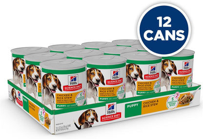 Hill's Science Diet Puppy, Puppy Premium Nutrition, Wet Dog Food, Chicken & Rice Stew, 12.5 oz Can, Case of 12