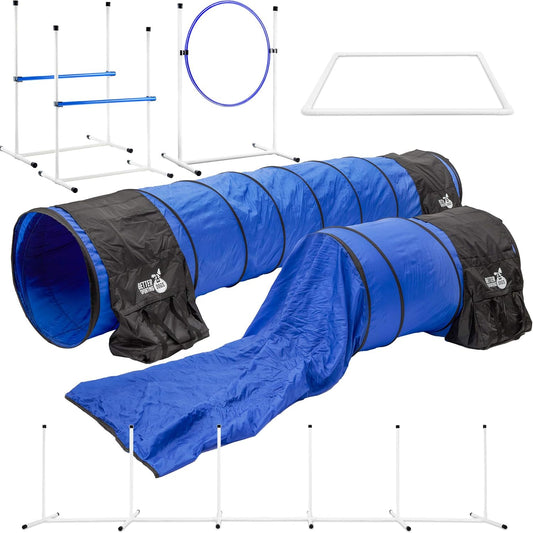Better Sporting Dogs Agility Course Backyard Set - 7pc Indoor and Outdoor Agility Training Equipment for Dogs - 3 Jumps - 2 Tunnels with Sandbags - Weave Poles for Dog Obstacle Training