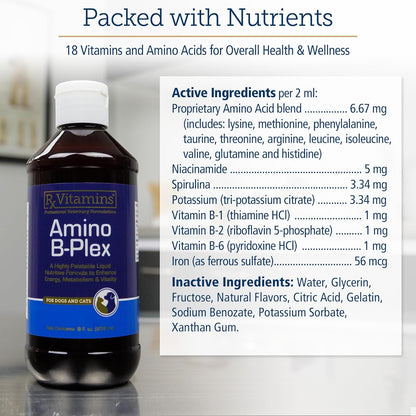 Rx Vitamins Amino B-Plex Cat & Dog Supplement - Vitamin B Complex Liquid Plus Amino Acids for Dogs & Cats - Appetite Booster and Cat & Dog Weight Gainer - Supplements & Vitamins - 8 oz