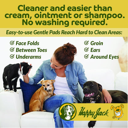 HAPPY JACK KetoHexidine Pet Wipes, Chlorhexidine Pads for Dogs & Cats with Ketoconazole, Cat Wipes for Acne, Wrinkles, Paws, Itchy Skin, 50 Ct