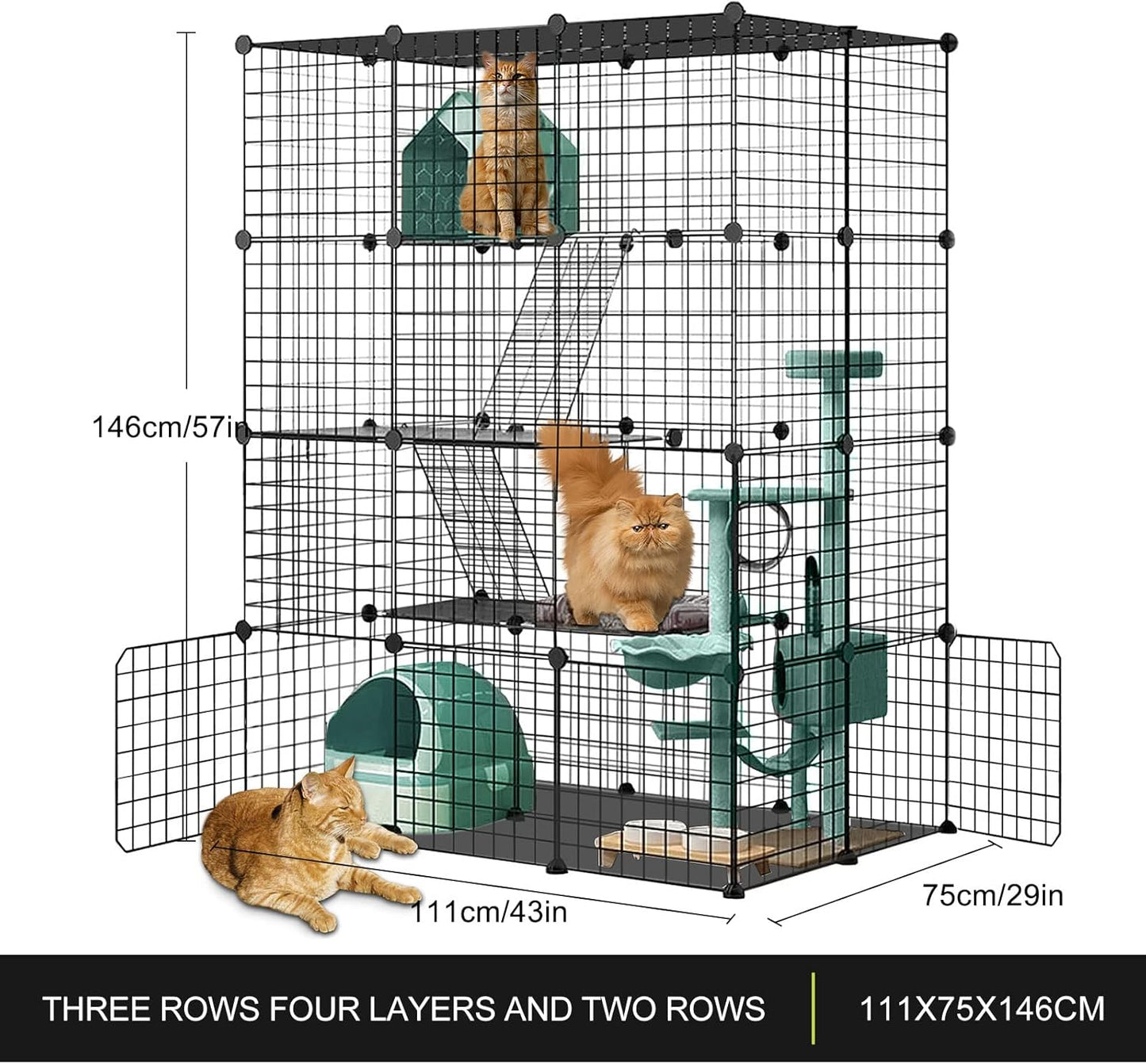 Large Cat Cage,DIY Cat Cage Enclosures Indoor Pet Home Small Animal House Detachable Playpen Metal Wire Kennels for 1-3 Cat