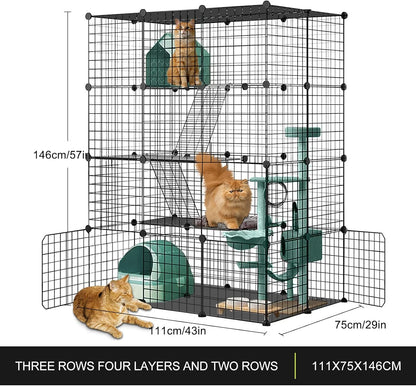 Large Cat Cage,DIY Cat Cage Enclosures Indoor Pet Home Small Animal House Detachable Playpen Metal Wire Kennels for 1-3 Cat