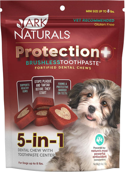 ARK Naturals Protection Plus Brushless Toothpaste for Mini Breeds, 4 oz Bag, Dog Dental Chew with Toothpaste Center, Prevents Plaque & Tartar, Freshens Breath