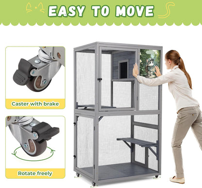 COZIWOW Outdoor Wooden Cat Catio – Weatherproof, Easy Assembly, for Backyard/Patio/Balcony, for Indoor & Outdoor Cats