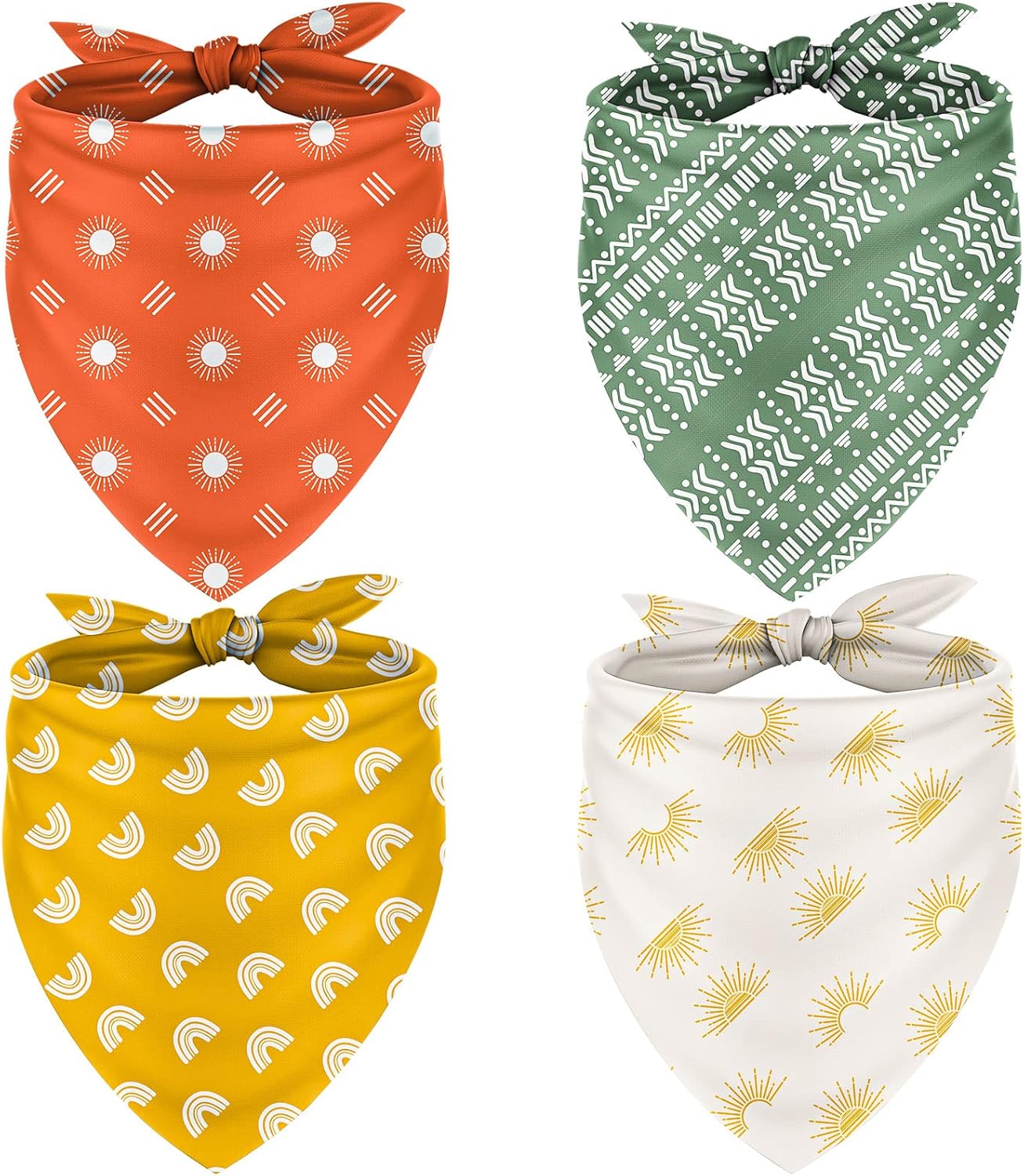 Whaline 4 Pieces Boho Pet Bandanas Rainbow Dog Scarf Washable Yellow Green Red Pet Neckerchief Triangle Dog Bibs Assortment Puppy Kerchief Accessories for Pet Costume Supply