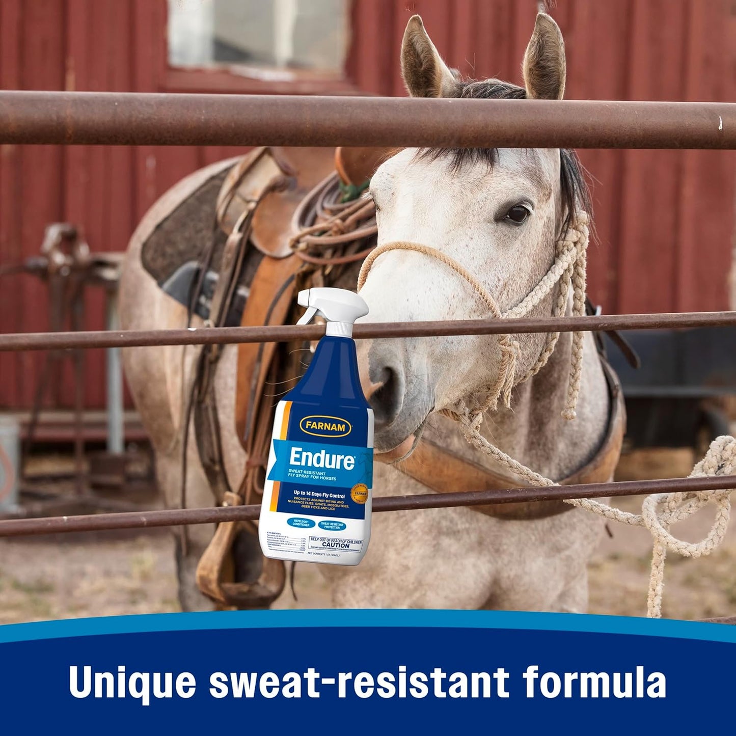 Farnam Endure Sweat-Resistant Fly Spray for Horses, Lasts Up to 14 Days, Protects Against Flies, Gnats, Mosquitoes, Ticks & Lice, 32 oz.