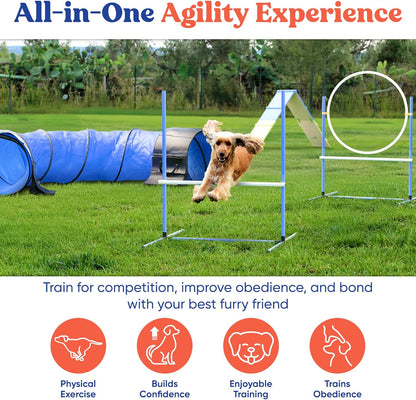 FetchFlow Dog Agility Training Equipment – Complete Backyard Agility Course Set w/Adjustable A-Frame Ladder, Weave Poles, Cones, Jump Hoop, Tunnel & Sandbags – Outdoor Dog Playground Kit