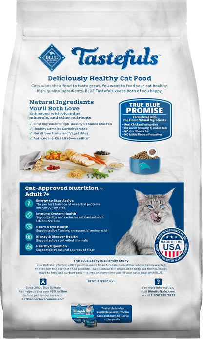 Blue Buffalo Tastefuls Adult 7+ Natural Dry Cat Food, Chicken & Brown Rice 10lb Bag