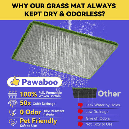 Dog Grass Pad with Tray Large, 35" x 24" Stainless Steel Dog Litter Box with 2 Premium Grass Pads & Reusable Pee Pad - Durable, Rust-Proof, Easy Clean Dog Toilet for Large Dogs Indoor Outdoor Use