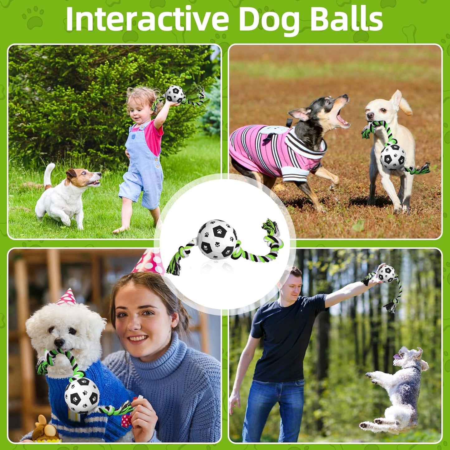 QDAN Dog Rope Toys for Small Medium Puppy, Soccer Ball for Dogs, Outdoor Dog Toys (Black)