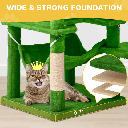 YITAHOME Tall Cat Tree Tower for Indoor Cats, 75in Multi-Level Cat Climbing Tower with Cat Condos, Top Perches, Hammock, Sisal Scratching Posts and Board, Kittens Play Activity Center, Green