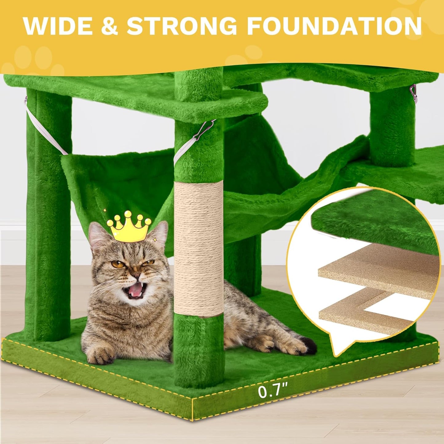 YITAHOME Tall Cat Tree Tower for Indoor Cats, 75in Multi-Level Cat Climbing Tower with Cat Condos, Top Perches, Hammock, Sisal Scratching Posts and Board, Kittens Play Activity Center, Green