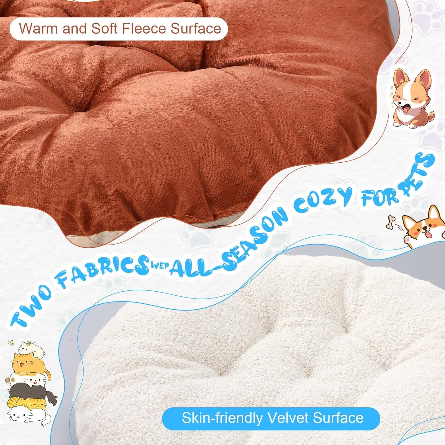 4 Pcs 20 Inch Ultra Soft Dog & Cat Bed, Anti-Anxiety Round Pet Bed Crate Pads Calming for All Season, Fluffy Warm Washable Cushion for Small and Medium Pets (Brown, Blue, White, Beige)