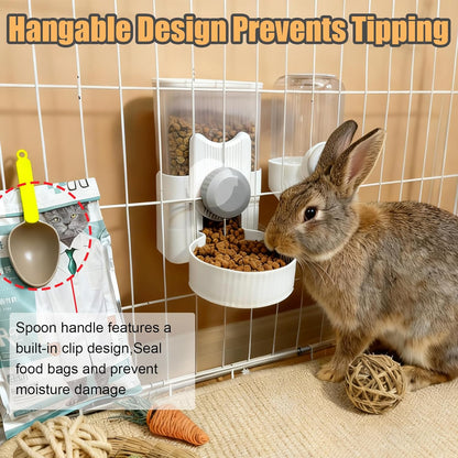 Rabbit Gravity Feeder Waterer Set Automatic Guinea Pig Food Water Dispenser Food Water Bowl Feeding Station for Puppy Kitten Guinea Pigs Chinchilla Hedgehog Small Animals (Grey)