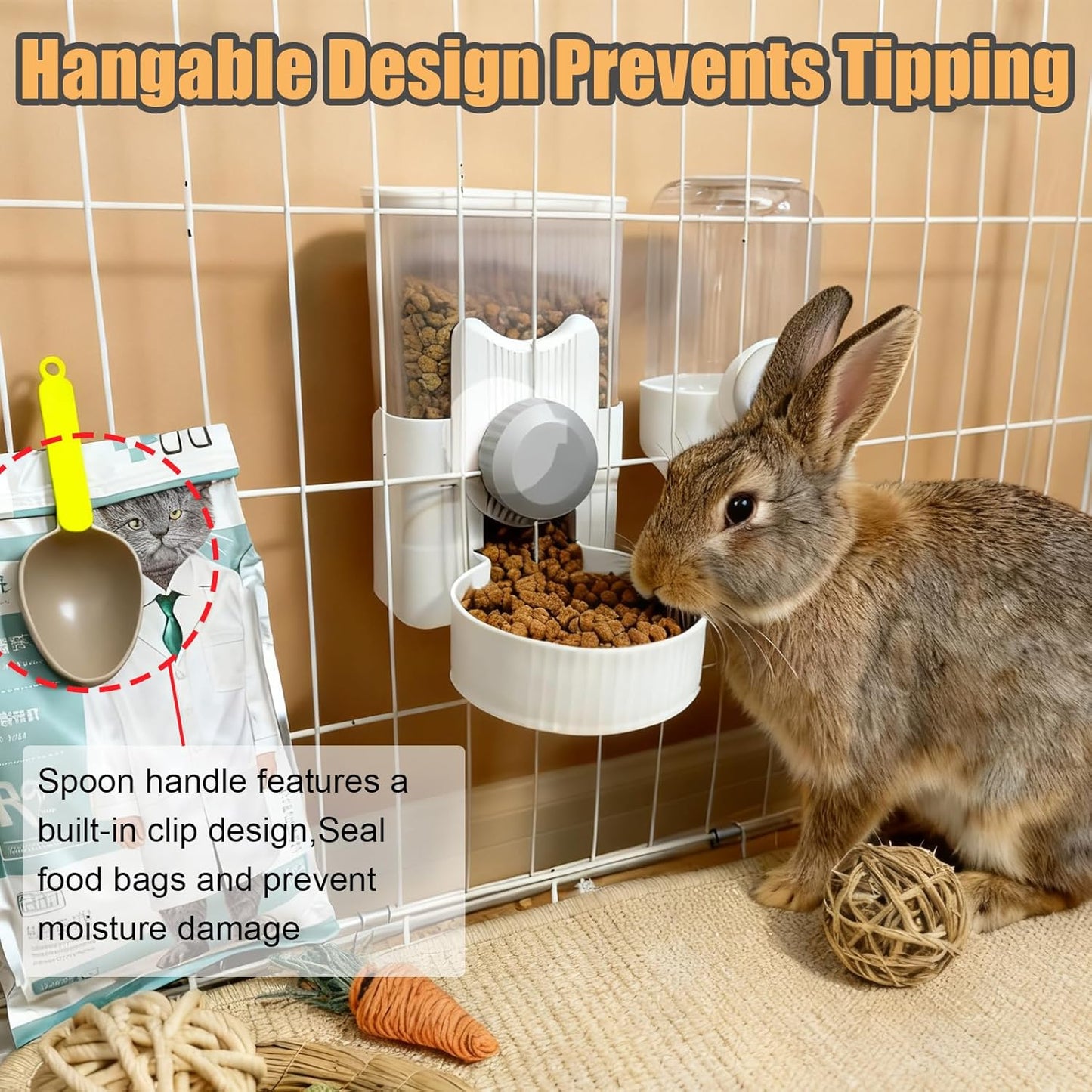 Rabbit Gravity Feeder Waterer Set Automatic Guinea Pig Food Water Dispenser Food Water Bowl Feeding Station for Puppy Kitten Guinea Pigs Chinchilla Hedgehog Small Animals (Grey)
