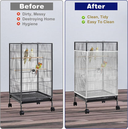 Universal Bird Cage Seed Catcher, White Adjustable Bird Cage Net Cover, Stretchy Lightweight Band Skirts Mesh Cover for Parrot Cages Stops Scatter, Breathable & Reusable