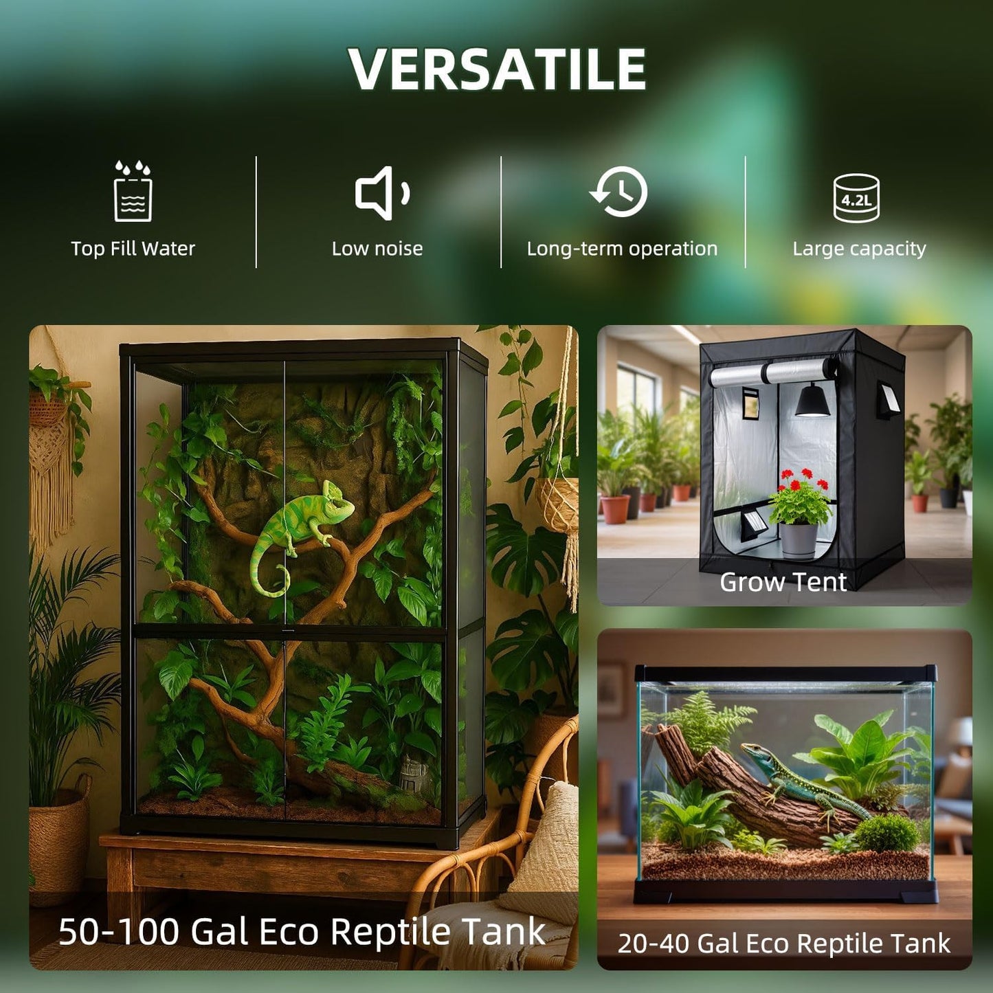 Coospider 4.2L Top Fill Reptile Humidifier, Fogger Mister for Reptiles Tank, Terrariums Humidifiers with Extended Hose/Tube, Automatic Reptile Misting System for Reptiles Amphibians Herps Vivarium