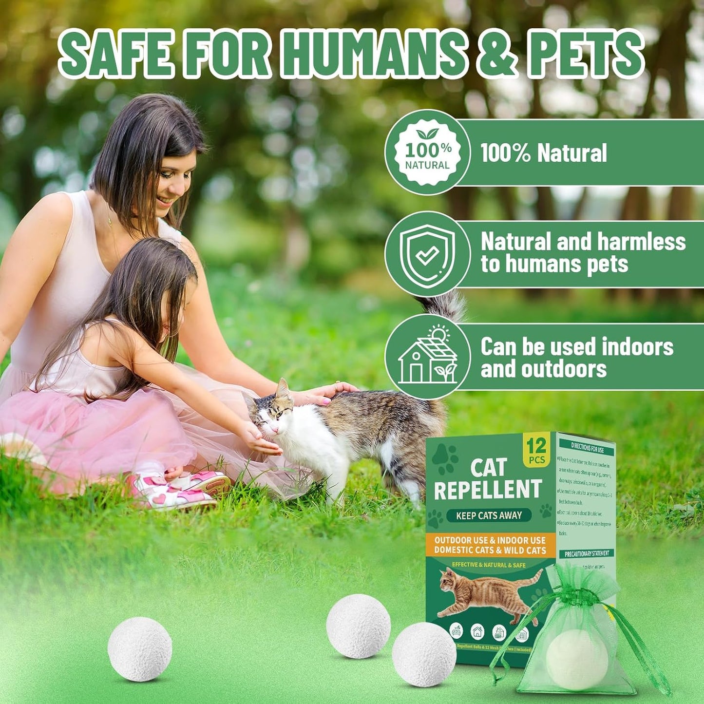 Cat Repellent Bundle, Cat Deterrent Spray + Natural Essential Oil Balls, Indoor & Outdoor Cat Scratch Prevention for Furniture, Garden, Plants, Keep Cats Out of Yard, Safe & Natural Double Protection