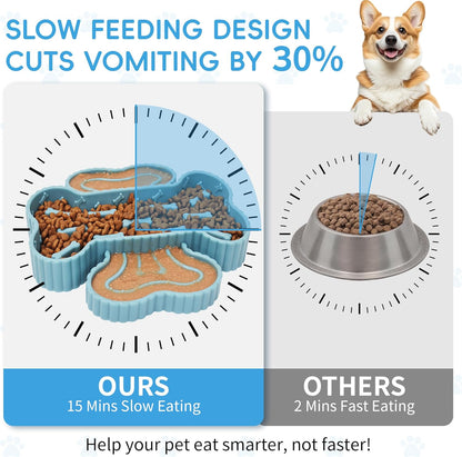 Slow Feeder Dog Bowls - Silicone Slow Eating Dog Food Bowl for Small Medium Large Breed - Puppy Puzzle Bowl Anti-Choking Stop Bloat - Non-Slip Pet Lick Plate, Easy to Clean