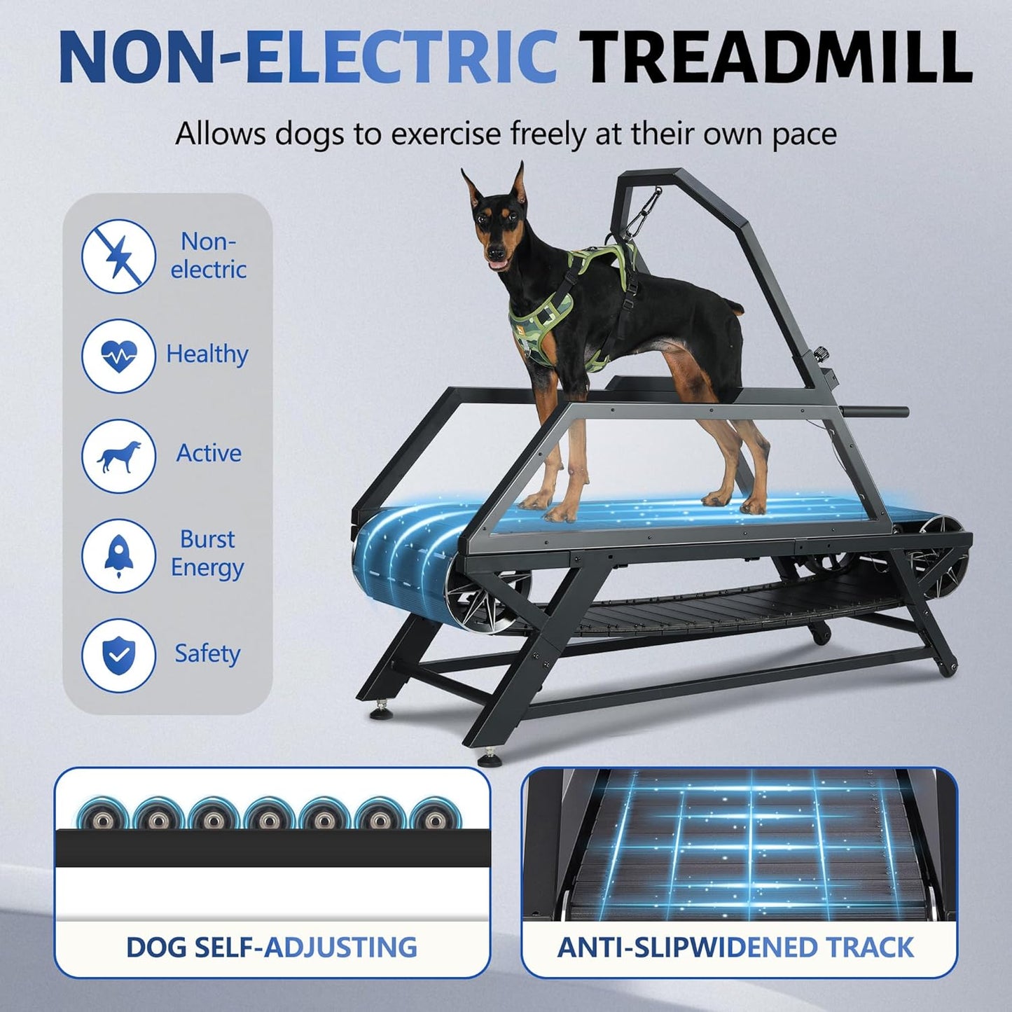 Dog Treadmill for Large & Medium Dogs - Slatmill for Dogs with Adjustable Resistance, Disc Brake & Pedometer, 300 lbs Heavy Duty - Doggy Treadmill Easy to Move, Burns Energy to Keep Pet Healthy
