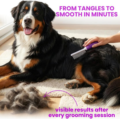 Poodle Pet Detangling Pet Comb with Long & Short Stainless Steel Teeth for Removing Matted Fur, Knots & Tangles – Detangler Tool Accessories for Safe & Gentle DIY Dog & Cat Grooming
