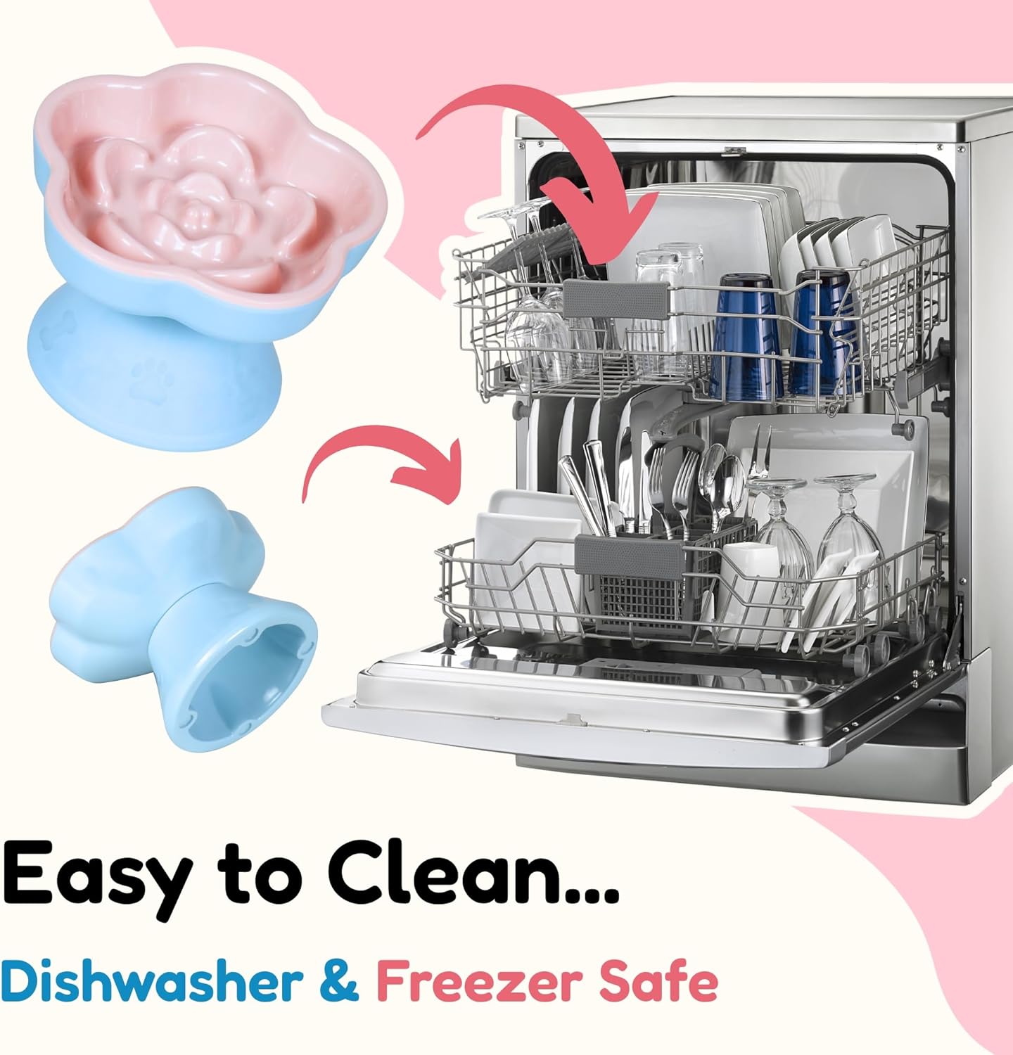 Detachable Slow Feeder Cat Bowl, Unbreakable Elevated Cat Bowls - Heavy Weighted, Tilted Raised Slow Feeder, Non-Slip Small Dogs Slow Feeders Bowl, Dry & Wet Food, Whisker Friendly (Pink, 5.8"