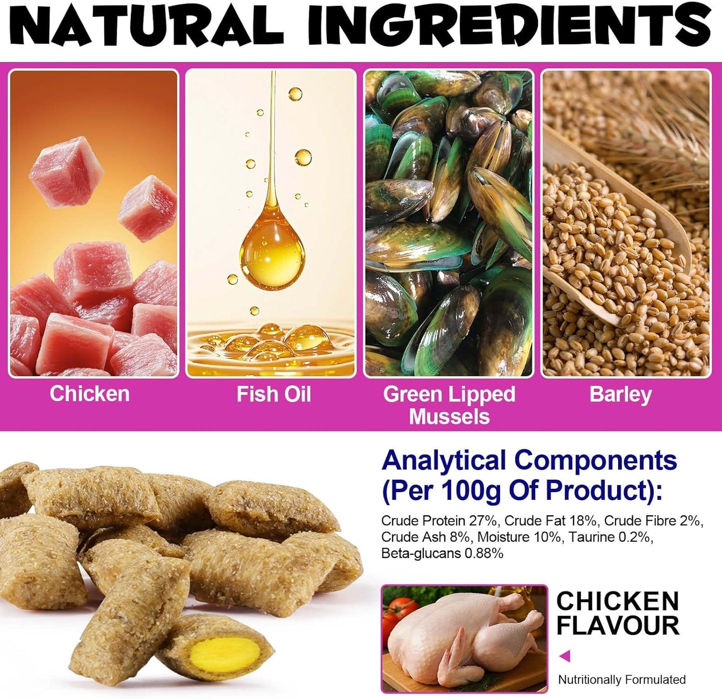 15 in 1 Multivitamin for Cats & Kittens - Chicken Flavor Crunchy & Soft Chews with Prebiotics, Taurine, Omega Fatty Acids - Supports Immune, Digestive, Skin & Coat, Heart & Brain Health - 3.7 oz