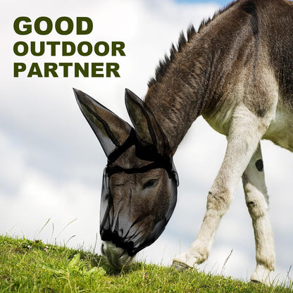 Small Donkey Fly Mask with Ears Protection Breathable Mule Fly Mask with Long Ears Protection from Insects and Bugs Soft Mesh with Adjustable Fastener Easy to get on and Off(Black)