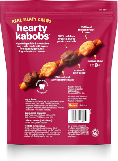 Hartz Oinkies Hearty Kabob Dog Treats with 100% Real Chicken, Duck, Sweet Potato & Carrot, Rawhide-Free, Natural Dog Treats, Highly Digestible Long Lasting Chews, 18 Count