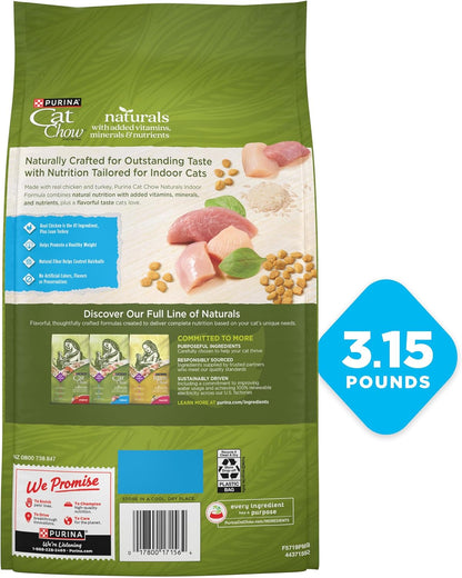 Purina Cat Chow Hairball, Healthy Weight, Indoor, Natural Dry Cat Food, Naturals Indoor - (Pack of 4) 3.15 lb. Bags