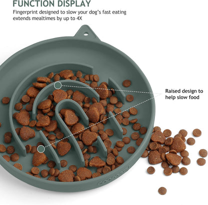 Coomazy Silicone Slow Feeder Dog Cat Bowls, Interactive Puzzle Toy for Pets Food Training, Keeps Dogs Cats Busy, Prevents Puppy Kitty Overeating (Dark Green, 1.4Cup)