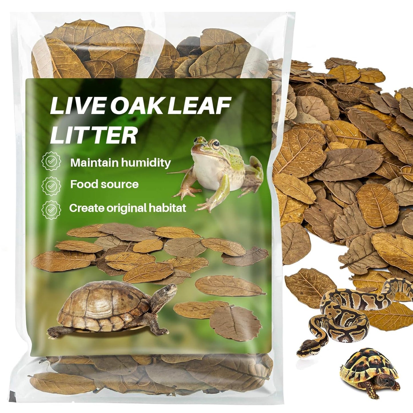 MAQIHAN 7 OZ Dry Oak Leaf Litter - Leaf Litter for Reptiles Oak Leaves for Isopods Live Substrate for Snakes, Frogs, Isopods, Terrarium Bedding