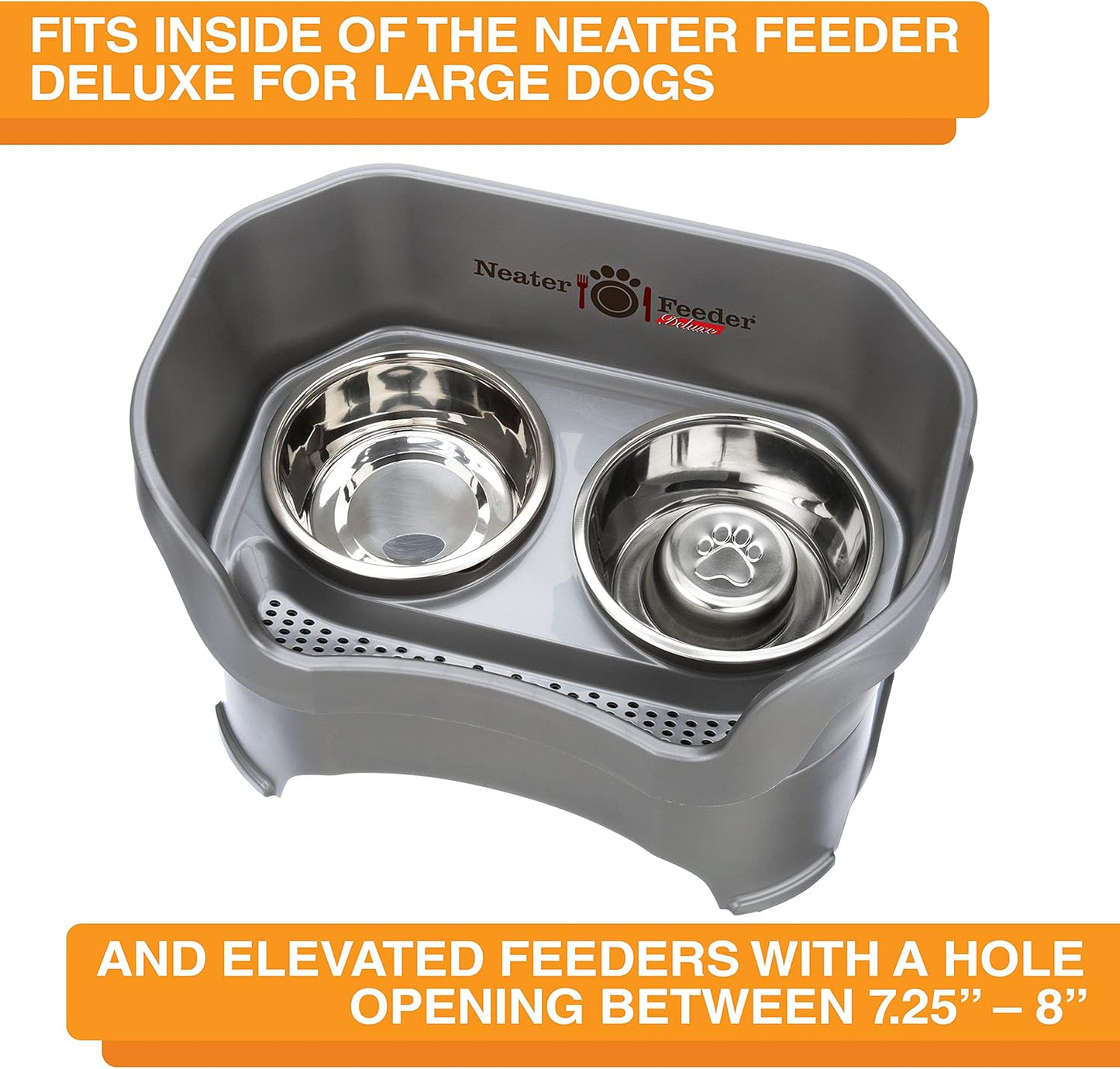 Neater Pet Brands Stainless Steel Slow Feed Dog Bowl for Fast Eating Large Breed, Metal Slow Feeder Dog Bowl Fits in Large Neater Feeders, for Puppy or Dogs (>40 lbs), 3 Cup Food Capacity