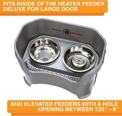 Neater Pet Brands Stainless Steel Slow Feed Dog Bowl for Fast Eating Large Breed, Metal Slow Feeder Dog Bowl Fits in Large Neater Feeders, for Puppy or Dogs (>40 lbs), 3 Cup Food Capacity