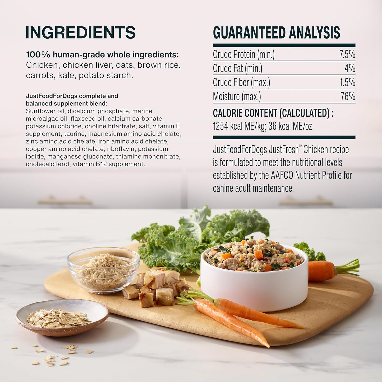 JustFoodForDogs JustFresh Wet Dog Food, Fresh Pet Meals and Toppers with No Preservatives, Resealable Package, Human Grade, Home-Cooked Chicken, 12 oz - 7 Pack