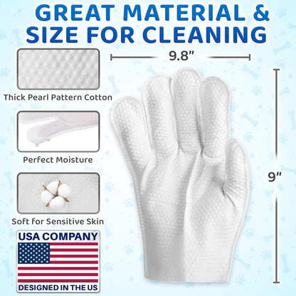 Premium Pet Wipes for Dogs & Cats - 6 Pcs - Disposable Washing Gloves for Bath & Grooming - Clean & Dry Paws, Fur, Face, Ears, Butt & Body - Hypoallergenic, Lick-Safe & Waterless Cleaning Gloves